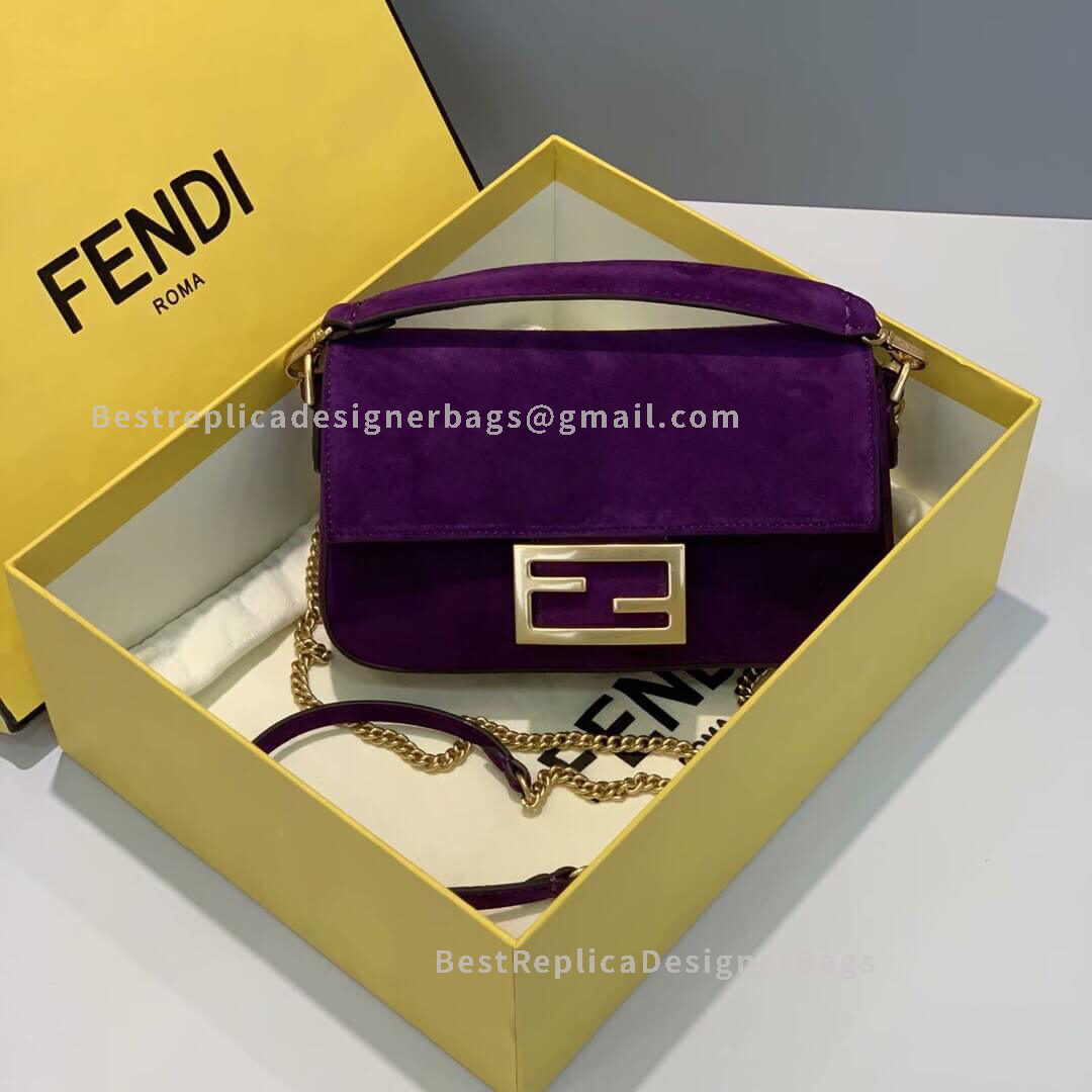 Fendi Baguette Mini Purple Velvet Bag GHW 308S